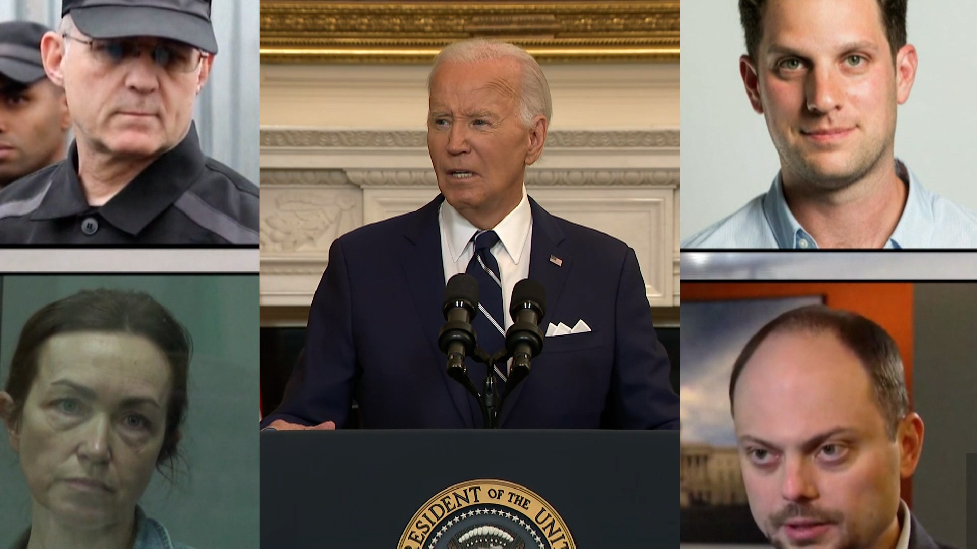 Klik for at afspille video: 'Biden hylder fangebytte, der befrier amerikanere fra Ruslands tilbageholdelse'